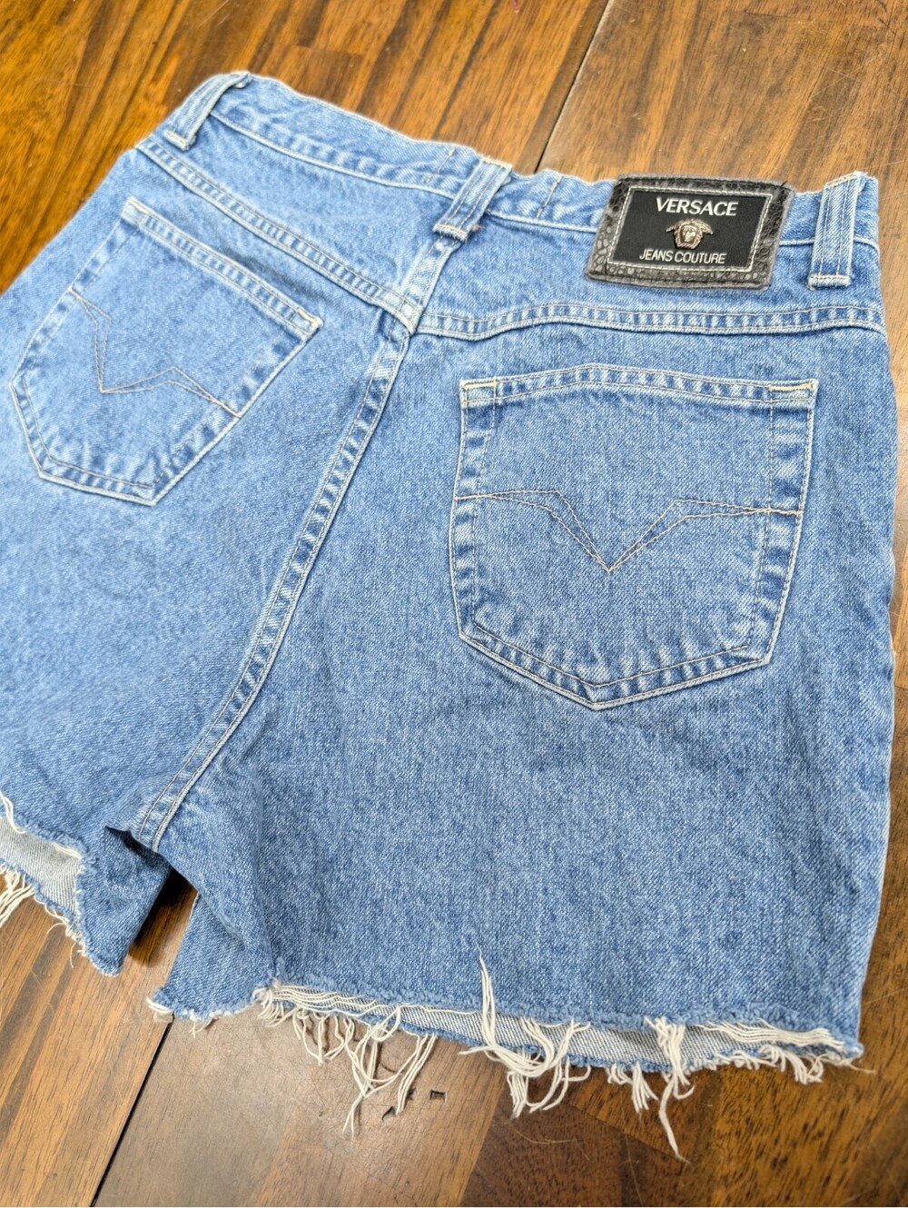Versace Jeans Couture Denim Cutoff Shorts Frayed Medusa